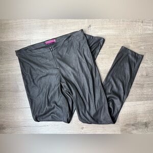 alice + olivia Women's Faux Leather Black Print Leggings Pant Size 12 Zip Casual